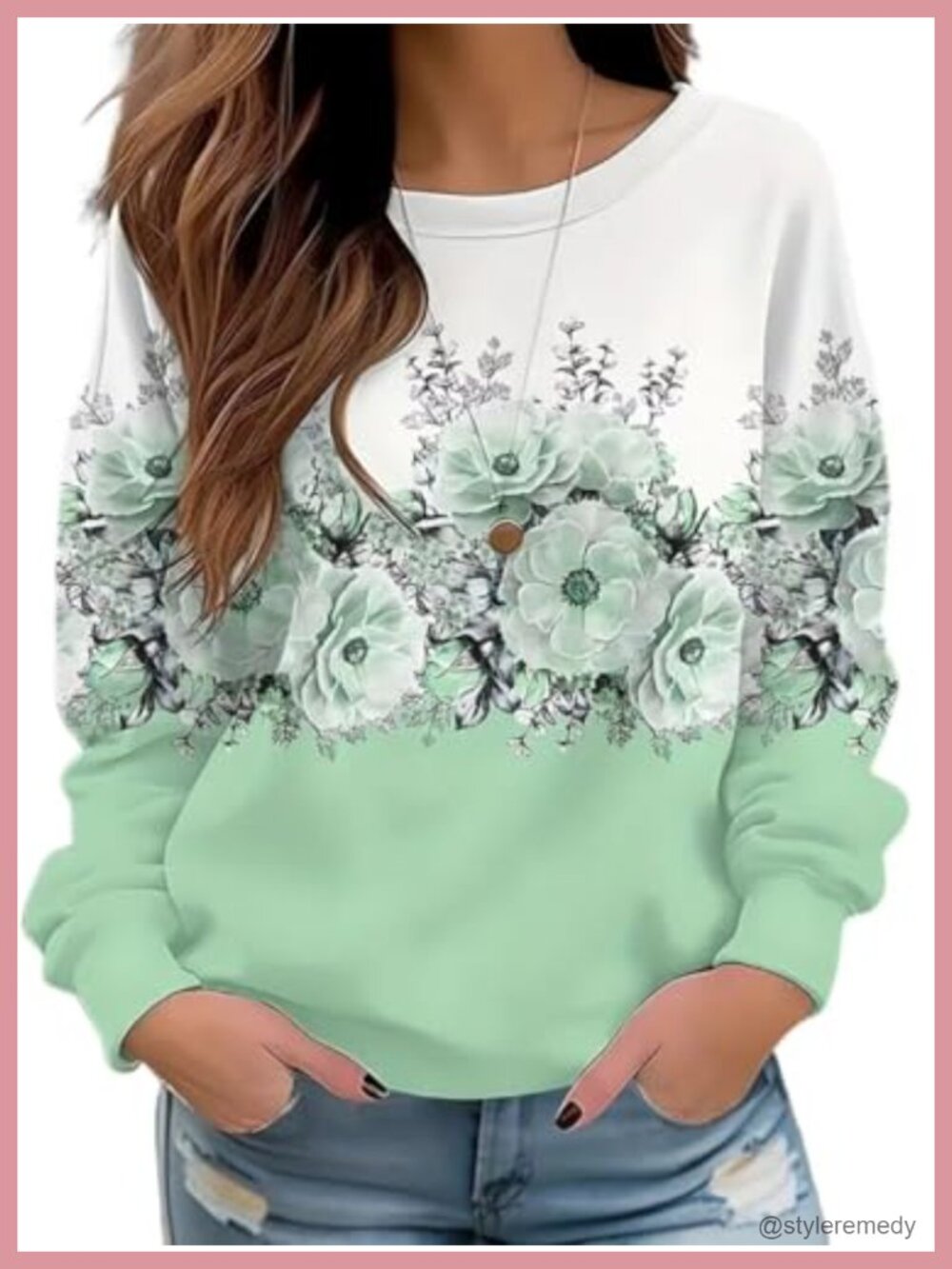 Floral Print Loose Sweatshirt Boho O-Neck Pullover Top